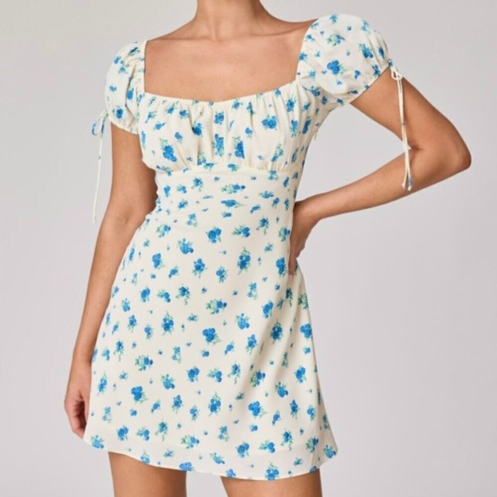 TEA TIME BLUE FLORAL MINI DRESS